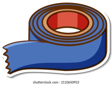 Blue Tape Roll Sticker On White Background Illustration