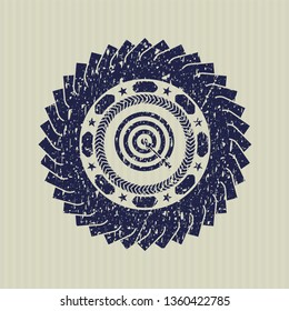 Blue target, business icon inside grunge style stamp