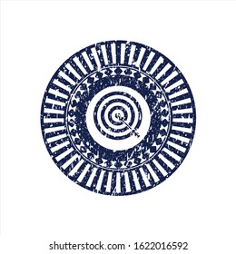 Blue target, business icon inside distress with rubber seal texture