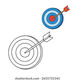 Blue target with concentric circles and a red arrow hitting the center, symbolizing precision, focus, and success in achieving goals. Clean and minimal.
