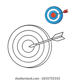 Blue target with concentric circles and a red arrow hitting the center, symbolizing precision, focus, and success in achieving goals. Clean and minimal.

