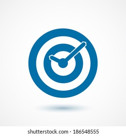 Blue target conceptual clock icon. Vector illustration