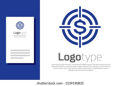 Blue Target with dollar symbol icon isolated on white background. Investment target icon. Successful business concept. Cash or Money sign. Logo design template element. Vector Illustration