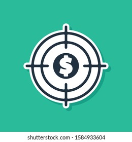 Blue Target with dollar symbol icon isolated on green background. Investment target icon. Successful business concept. Cash or Money.  Vector Illustration