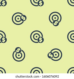 Blue Target with dollar symbol icon isolated seamless pattern on yellow background. Investment target icon. Successful business concept. Cash or Money.  Vector Illustration