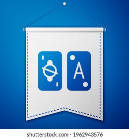 Blue Tarot cards icon isolated on blue background. Magic occult set of tarot cards. White pennant template. Vector