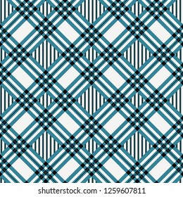 Blue tartan fabric texture diagonal pattern seamless vector illustration