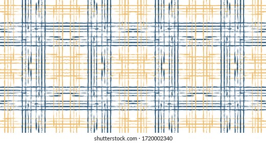 Blue Tartan Graphic Vector Seamless Pattern. Scotland Plaid Design. Line Tablecloth Backdrop. Beige and Blue Check Structure Wallpaper.