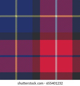 Blue tartan pixel fabric texture seamless pattern. Vector illustration.