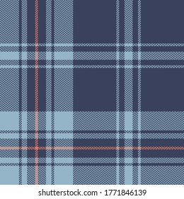 Blue tartan plaid pattern vector. Herringbone seamless textured check plaid for flannel shirt, skirt, throw, duvet cover, or other modern autumn winter textile print. Simple classic design.