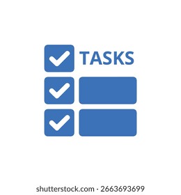 Icono de tareas azules que muestra las tareas completadas y pendientes con fondo blanco para la interfaz. Bueno para representar una lista de tareas, productividad o gestión de proyectos.