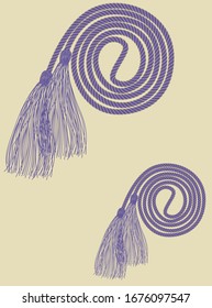 Blue tassel from threads. Vector rope illustration