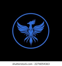Blue tatoo with black background, blue phoenix tatoo, blue bird, ikon and tatoo, bird logo, 