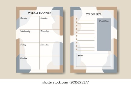 Blue Taupe Pastel Abstract Shape Weekly Planner To Do List Set Printable