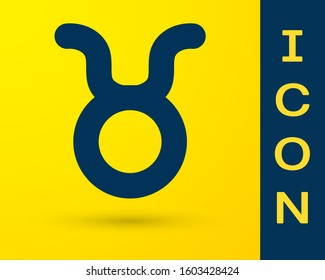 Blue Taurus zodiac sign icon isolated on yellow background. Astrological horoscope collection.  Vector Illustration