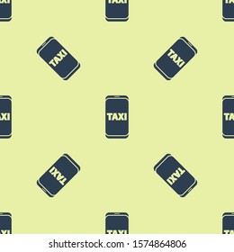 Blue Taxi call telephone service icon isolated seamless pattern on yellow background. Taxi for smartphone.  Vector Illustration