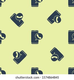 Blue Taxi call telephone service icon isolated seamless pattern on yellow background. Taxi for smartphone.  Vector Illustration