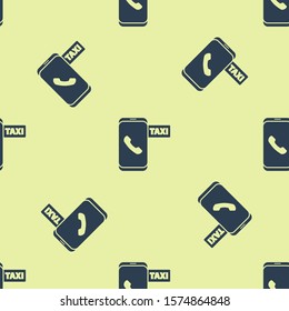 Blue Taxi call telephone service icon isolated seamless pattern on yellow background. Taxi for smartphone.  Vector Illustration