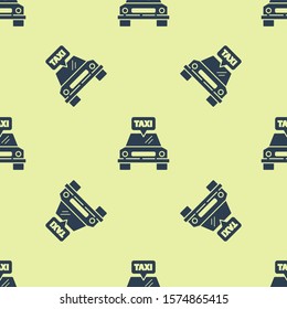 Blue Taxi car icon isolated seamless pattern on yellow background.  Vector Illustration