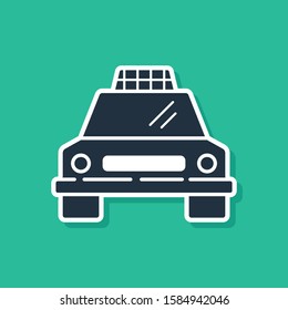 Blue Taxi car icon isolated on green background.  Vector Illustration