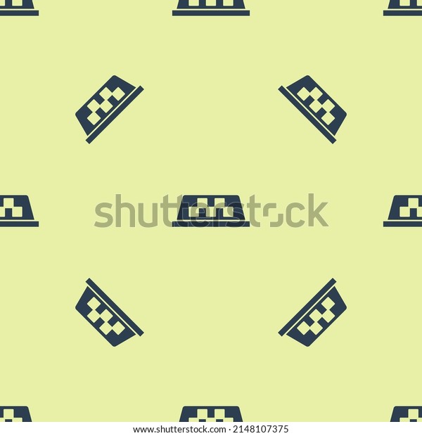 Blue Taxi car roof icon isolated seamless pattern\
on yellow background. \
Vector