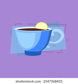 Taza de té azul ilustración. Taza, bebida caliente, limón, té. Concepto de bebida. La Ilustración vectorial se puede utilizar para temas como café, cocina, beber, cocina