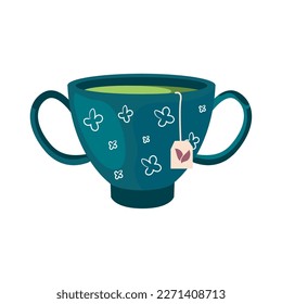 taza de té azul sobre blanco