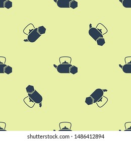 Blue Tea kettle with honey icon isolated seamless pattern on yellow background. Sweet natural food.  Vector Illustration