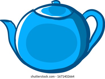 Blue tea pot, illustration, vector on white background.