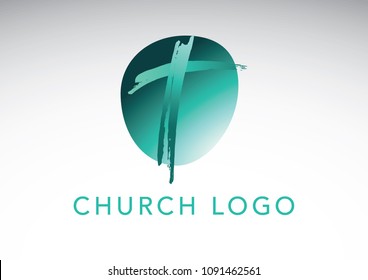 Blue Teal Christian Cross Church Logo Stock Vector (Royalty Free ...