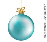 Blue teal Christmas ball with ribbon