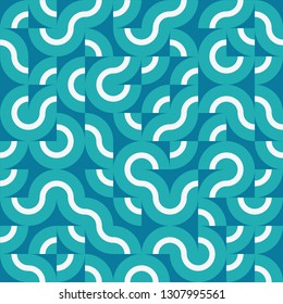 Blue, Teal, and Cream Geometric Truchet Tile Repeat Pattern
