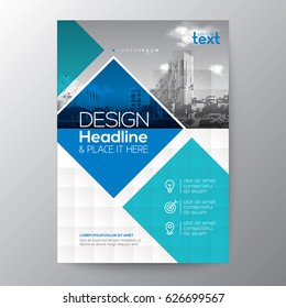 Blue and teal diamond shape graphic background for Brochure annual report cover Flyer Poster design Layout vector template in A4 size