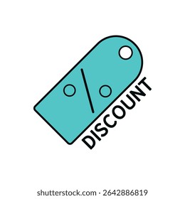 Icono azul de la etiqueta del descuento del verde azulado con el símbolo del porcentaje en estilo plano para el comercio electrónico y la comercialización de la venta