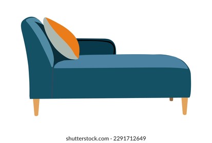 Blue teal sofa with orange pillow vector isolated.