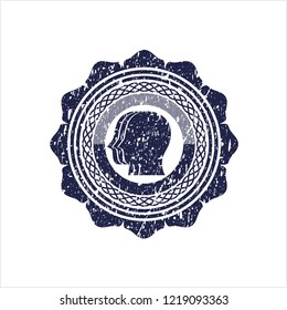Blue team work icon inside grunge style stamp