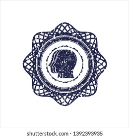 Blue team work icon inside distress rubber seal