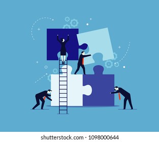 Blue teamwork concept with jigsaw pieces