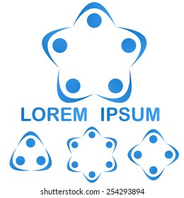 Blue teamwork group logo symbol design set. People together holding hands.