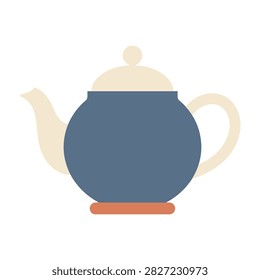 A blue teapot with a cream-colored lid and handle sits on an orange base, isolated on a white background, perfect for kitchenware or tea time concepts