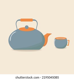 blue teapot and cup, tea time icon