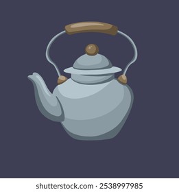 Blue teapot with handle, suitable for kitchen accessories, tea related designs and beverage promotions. Vector illustration