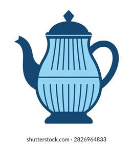 Blue teapot icon vector illustration. Simple design of a classic kettle with lid, spout, and handle. Perfect for tea time concepts, cafe logos, and drink menus.