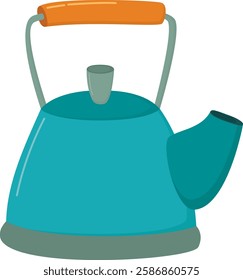 Blue teapot kettle isolated on a transparent background. Simple illustration with kitchenware utensil