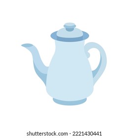 Blue teapot on white background. Flat vector illustration
