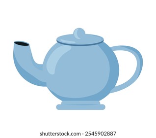 Blue teapot on white background. Flat vector illustration