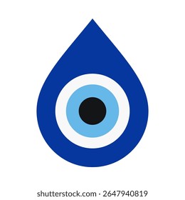 Símbolo de proteção ocular maligna em lágrima azul. Um ícone de gota contendo círculos concêntricos azuis, brancos e pretos. Protege contra a negatividade e má sorte.