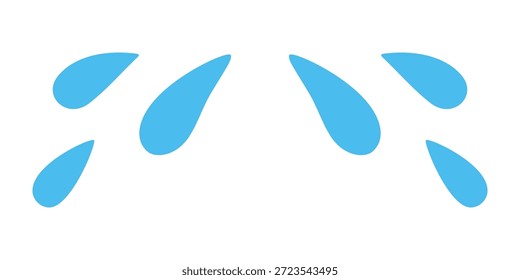 Lágrimas azuis caem. Elementos de pulverização líquida de desenhos animados planos para decoração e design abstratos