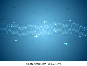 Blue tech circuit board and arrows design. Vector background