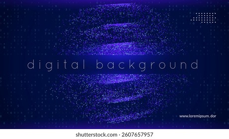 Blue Tech Dots Abstract Background. Bg For Ai And Big Data Concept With Lines, Numbers And Light. A High-tech Graphic Featuring Wavy Elements And Futuristic Digital Energy. Vector Blue Tech Dots